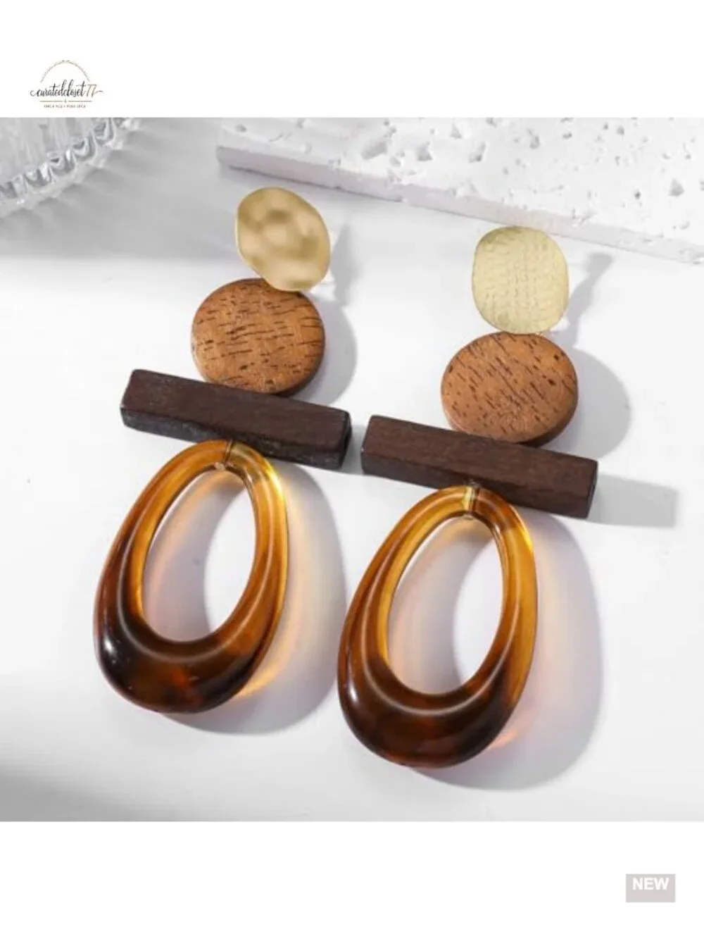 Vintage Geometric Chunky Statement Boho Wood Resin Acrylic Dangle Drop Earrings